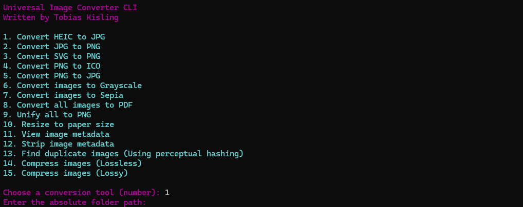 Screenshot of the Image Converter CLI