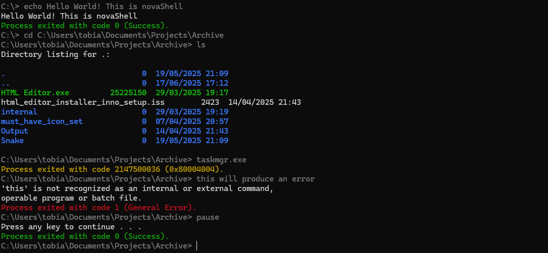 Screenshot of novaShell