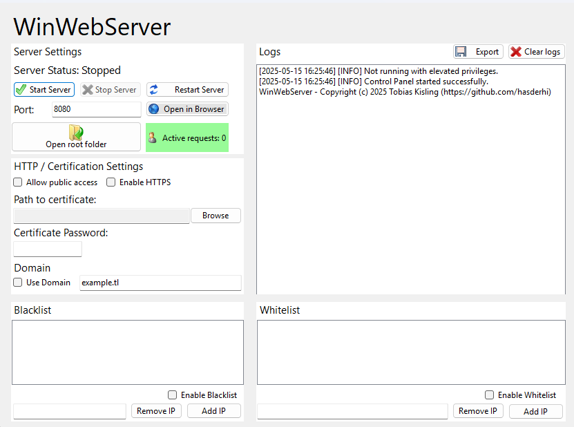Screenshot of WinWebServer