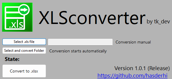 Screenshot of XLSconverter
